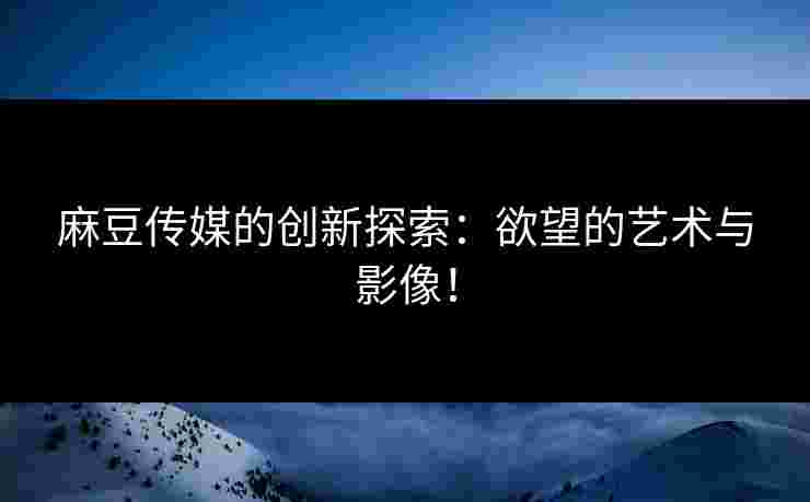 麻豆传媒的创新探索：欲望的艺术与影像！